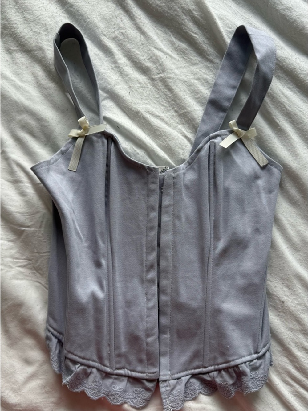 Altar'd State Lace-Hem Corset Tank - Light Blue